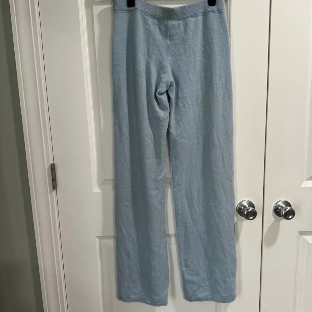 Vince 100% Cashmere Track Pants Wide Leg Sweater Pants Light Blue M - Picture 3 of 5